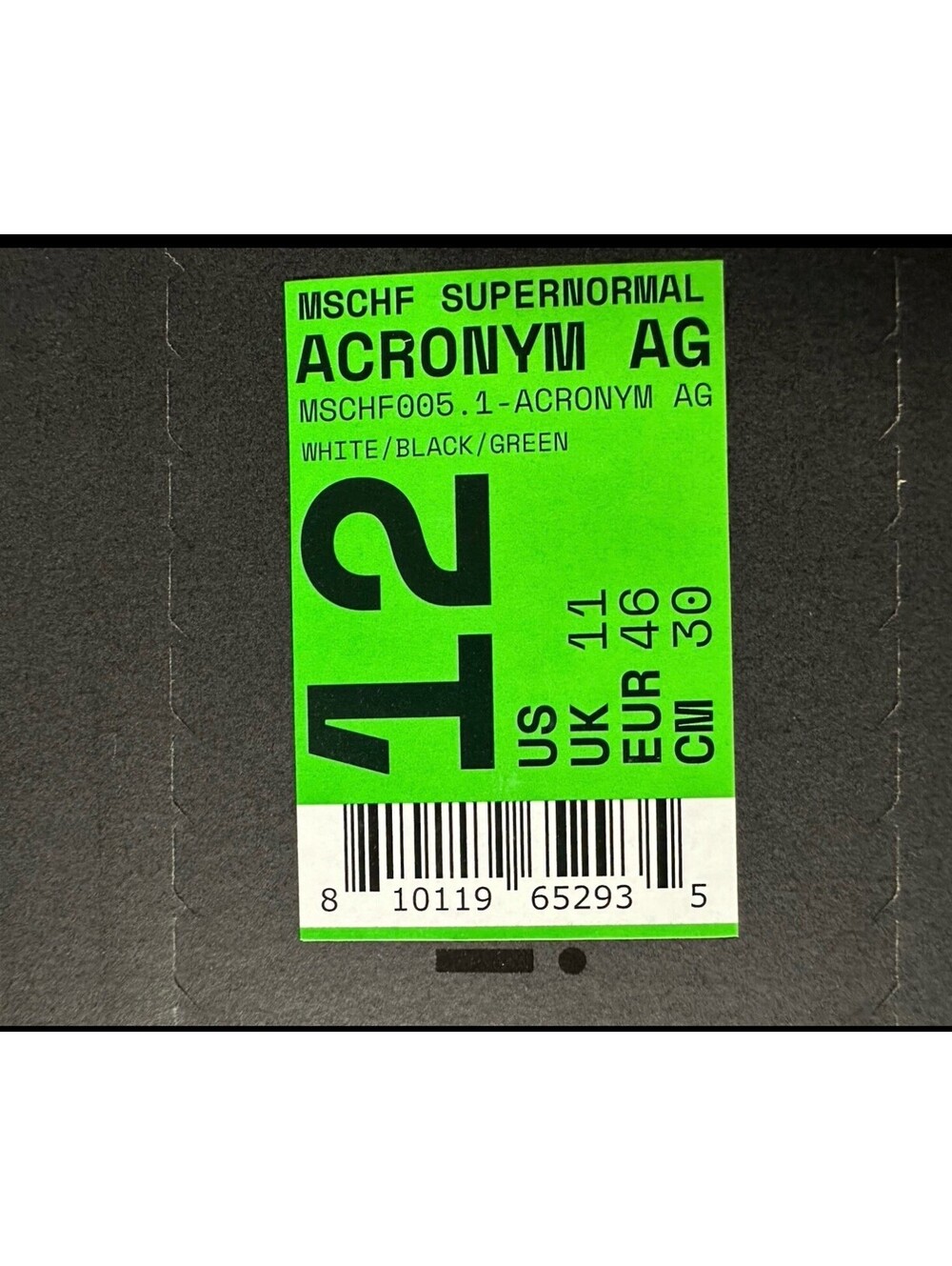 MSCHF Super Normal ACRONYM AG Sz 12 NIB White Black Green MSCHF005.1